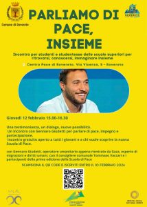Una testimonianza, un dialogo, nuove possibilità. Un incontro con Gennaro Giudetti per parlare di pace, impegno e partecipazione. Incontro gratuito aperto a tutti i giovani e a chi vuole scoprire la nuova Scuola di Pace. con Gennaro Giudetti, operatore umanitario appena rientrato da Gaza, esperto di migrazioni e diritti umani, con il consigliere comunale Tommaso Vaccari e i partecipanti della prima edizione della Scuola di Pace